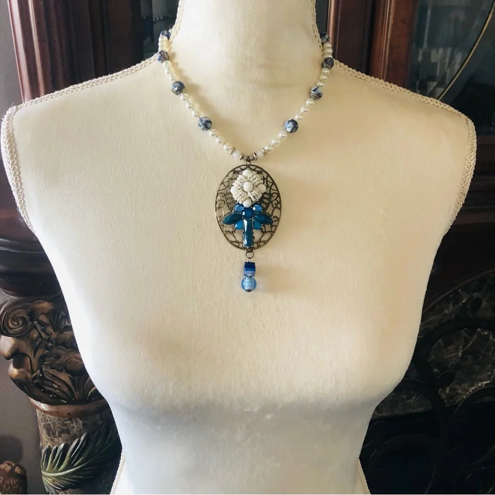 Handcrafted repurpose cal-silica bead Czech glass pearl necklace